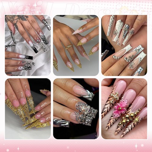 Silver and Gold Nail Charms and Gems wiith Glue, 1.5-5mm Half Round Nail Pearls for Nails with Pickup Pencil and Tweezers, Pearl Nail Charm Rhinestones for Crafting Face Hair Manicure DIY Decor