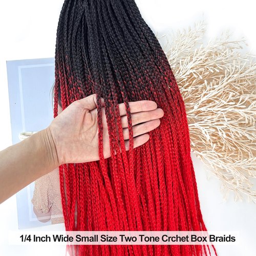 Ombre Red Crochet Braids Pre Looped 20 Inch T1B/red Box Braids Crochet Hair For African women Girl 6 Packs Small Size Crochet Box Braids Extension (Black to Red, 20 inch 6 packs)