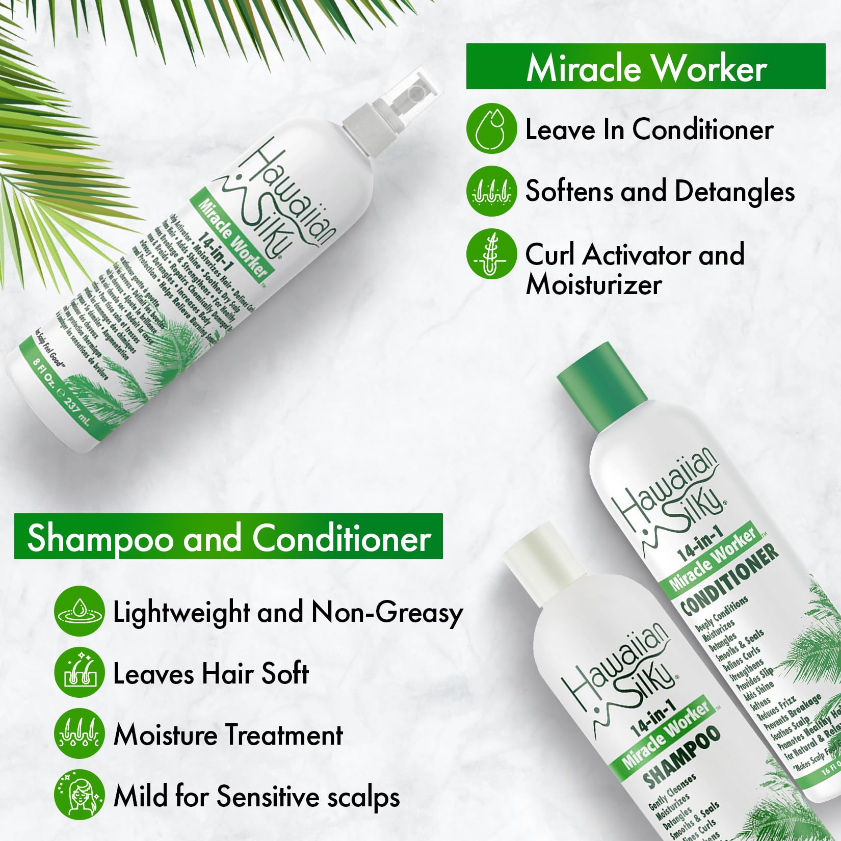 Zomac Satin Bonnet with 14 in 1 Miracle Worker Hair Moisturizer, Shampoo, and Conditioner Gift Set. Includes Gift Bag. Pamper Yourself or a Friend (Hearts)
