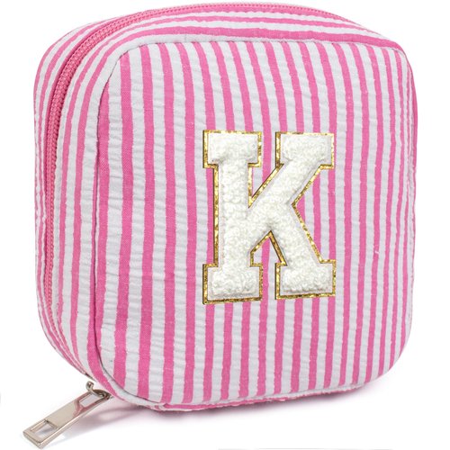 Easter Basket Gifts for Kids Teen Girls- Personalized Initial Cute Pink Cosmetic Makeup Bag Pouch Make Up Bags Travel Toiletry Bag for Her Mom Girlfriend Wife Teacher 18th Birthday Gifts for Girls