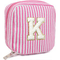 Easter Basket Gifts for Kids Teen Girls- Personalized Initial Cute Pink Cosmetic Makeup Bag Pouch Make Up Bags Travel Toiletry Bag for Her Mom Girlfriend Wife Teacher 18th Birthday Gifts for Girls