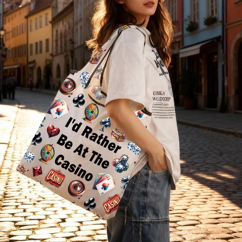 JXGZSO Gambler Gift I'd Rather Be At The Casino Makeup Bag Lucky Dice Pouch Bag Casino Lover Gift (Casino Folding Shopping Bag)
