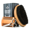 DEBETOOL Boar Bristle Beard Brush for Men - Wooden Beard Brush and Comb Set with Beard Scissors, Pocket Travel Men's Wooden Mustache Brush for Beard Care