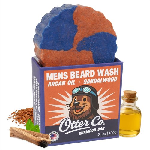 Otter Co. Men's Shampoo Bar & Beard Wash - Argan Oil & Sandalwood | Vegan, Sulfate-Free, Non-Toxic - 100% Organic Ingredients, All Hair Types