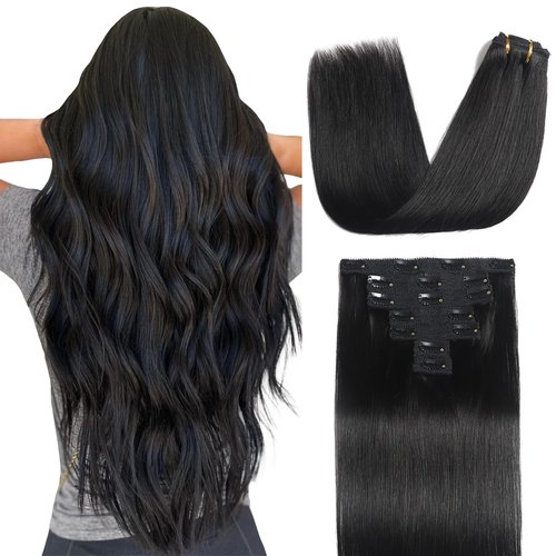 Sisily Clip in Hair Extensions Real Human Hair,18 inch 70g, Natural Straight Human Hair Clip in Extensions for Black Woman, Soft Straight 7pcs Per Set with 16 Clips