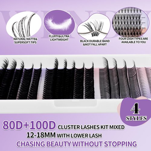 DIY Lash Clusters with Spikes Bottom Eyelash Clusters Spike Manga Individual Lashes Clusters Natural Look Eyelash Clusters Bottom Lashes Wispy Cluster Eyelash Extensions(80+100,12-18mm,0.07D)