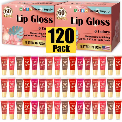 AZEN 120 Pack Lip Gloss Set, Color Lip Oil for Dry Cracked Lips Moisturizing Hydrating Nourishing with Vitamin E, Valentines Gifts Easter Basket Stuffers