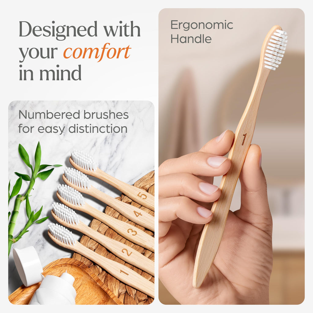 VIVAGO Extra Hard Toothbrushes for Adults - 10 Pack - BPA Free Hard Bristle Toothbrush - Extra Firm Bamboo Toothbrushes