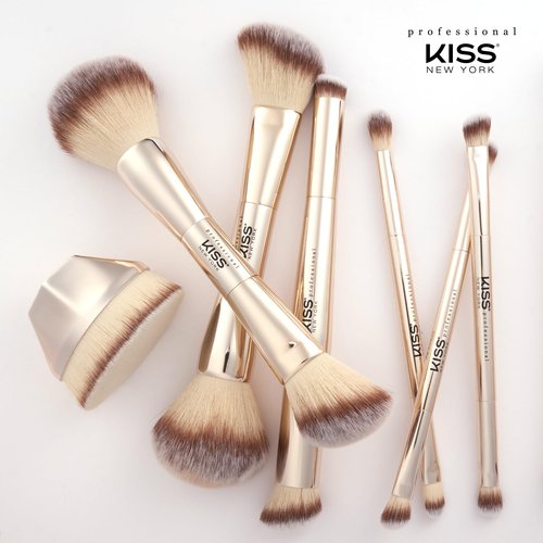 KISS NEW YORK Professional Dual Ended Complexion Brush for Blending and Even Application, Angled Sculpting Applicator for Concealer, Foundation, Setting Powder