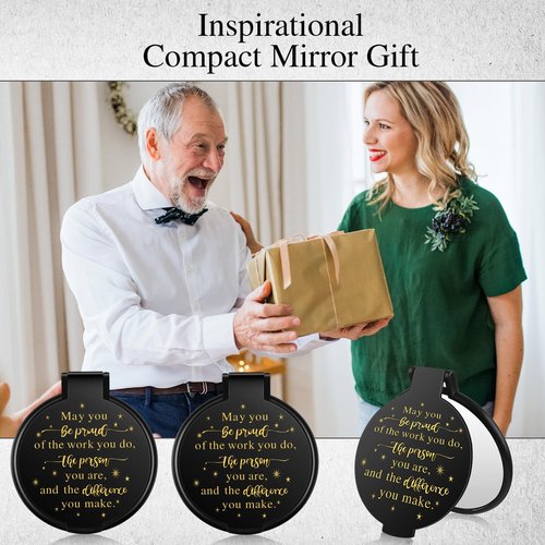 Huwena 100 Pcs Inspirational Compact Mirror Bulk Mini Gifts Women Round Purse Pocket Mirror, Employee Appreciation Gifts for Colleague, Wedding Graduation Party Favors for Guests(Black,Proud)