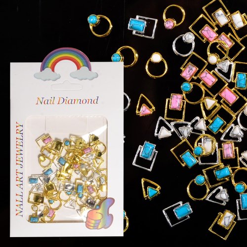 BAIYIYI 3D Nail Art Studs - Marble & Gold Alloy Nail Charms, Stones & Jewelry Decorations for DIY Manicure