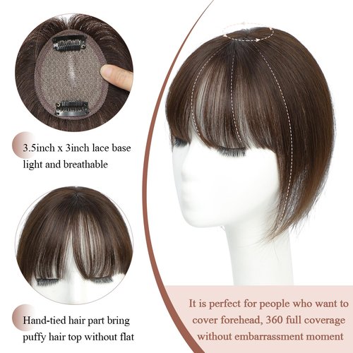 Molefi Human Hair Toppers for Women Real Human Hair,360°3D Cover Topper for Adding Volume 10 Inch Clip in Bangs for Daily Use