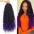 Senegalese Twist Crochet Hair with Curly Ends - 16 Inch Boho Island Twist Crochet Hair 8 Packs Goddess Boho Box Braids Crochet Hair Pre Looped Crochet Hair(16(8Packs), 1B/Purple)