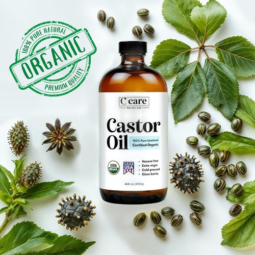 Castor Oil 100% Pure Organic - Cold Pressed Unrefined Glass Bottle | USDA Certified | 16oz for Hair Growth & Skin
