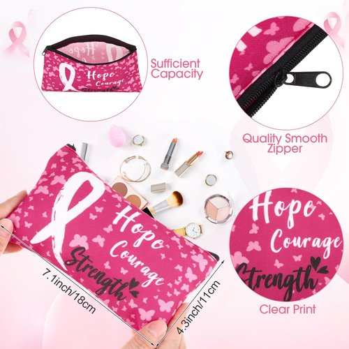 Amylove 40 Pcs Breast Cancer Gifts for Woman, 20 Breast Cancer Awareness Makeup Bags and 20 Pink Ribbon Compact Mirrors Care Gifts for Survivors Patients
