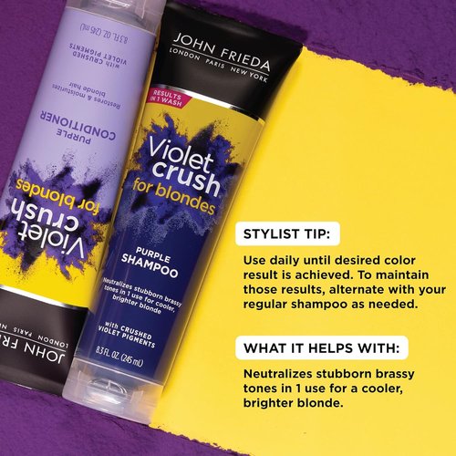 John Frieda Violet Crush Purple Shampoo & Conditioner Set - Neutralizes Yellow Tones for Blonde Hair, 8.3 Oz, Pack of 2
