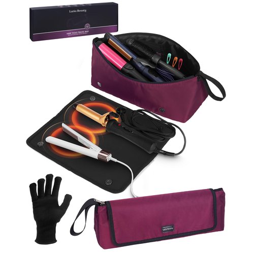 2-in-1 Hot Hair Tools Travel Bag, Removable Heat-Resistant Silicone Mat, Clear Pockets for Accessories, Protects Surfaces from Burns, Ideal for Curling & Flat Irons, Includes Heat-Resistant Glove