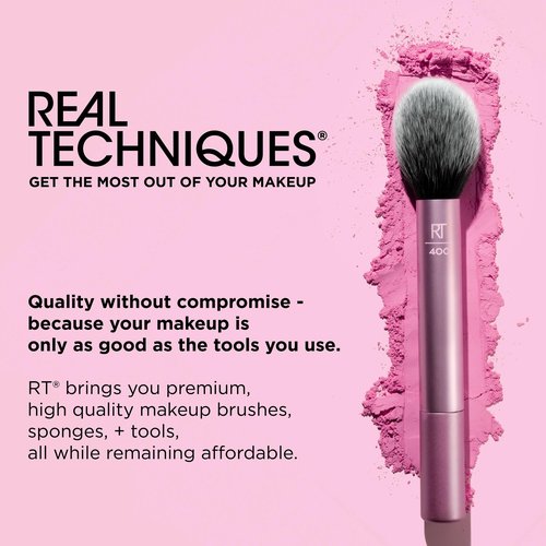Real Techniques Blend + Jet Set Travel Makeup Brush & Sponge Set, 4 Piece Mini Holiday Gift Set for Foundation, Blush & Setting Powder, Compact & Travel Friendly, Cruelty-Free & Vegan