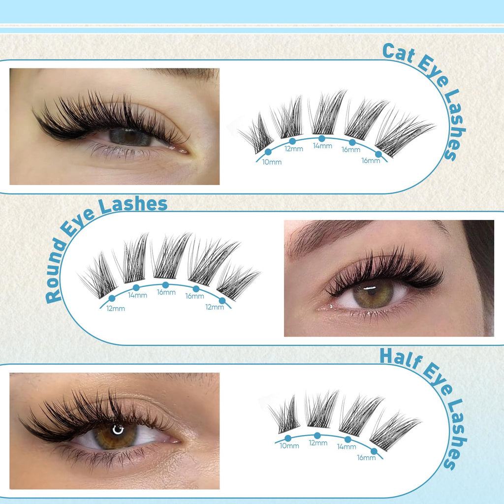 Wispy Lash Clusters Natural Eyelashes Cluster Eyelash Extensions Cat Eye176PCS Individual Lashes Clusters C Curve Eyelash Clusters 10-16MM DIY Lash Extension by Pleell