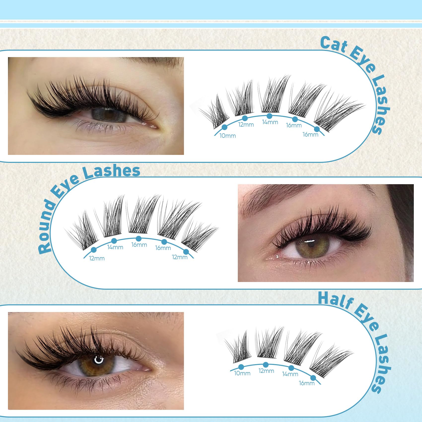 Wispy Lash Clusters Natural Eyelashes Cluster Eyelash Extensions Cat Eye176PCS Individual Lashes Clusters C Curve Eyelash Clusters 10-16MM DIY Lash Extension by Pleell