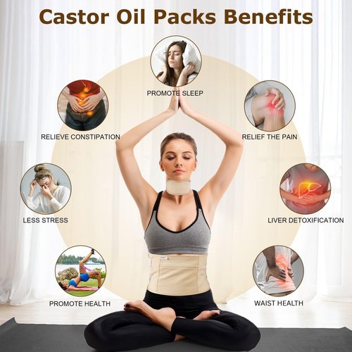 Purelysian Beauty Castor Oil Pack Wrap Organic Cotton, 7 Pcs Caster Oil Pack Kit for Stomach and Liver Detox Pack Kit (8fl.oz/237ml)
