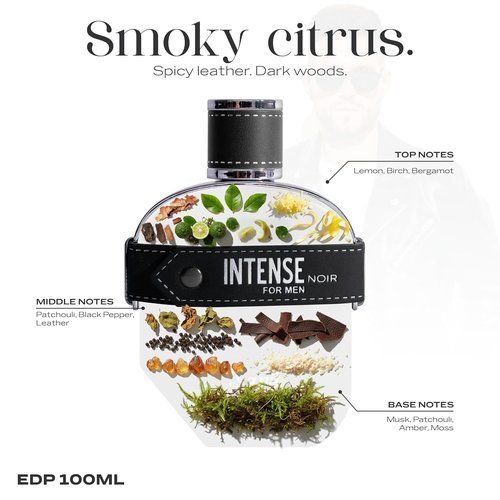 Sapil Intense Noir Eau de Parfum for Men - Long-Lasting Amber & Leather Fragrance - 100ml Bold Citrus Scent