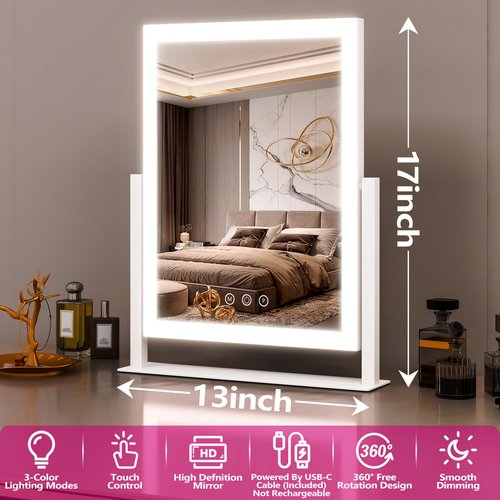 STAISE Hollywood Vanity Mirror with Lights, 17" L x 13" W LED Lighted Makeup Mirror, Dimmable & Three Color Lighting Modes, 10X Magnification Mirror, CRI>95% HD, 20W High Brightness (96 LED)