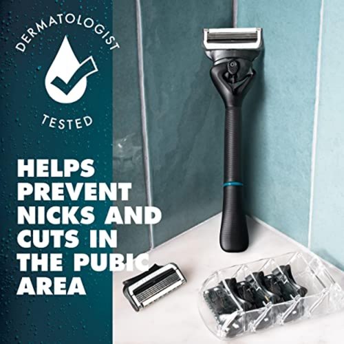 Gillette Intimate Pubic Hair Razor Cartridges, 4 Razor Blade Refills, Gentle and Easy to Use, Dermatologist Tested, With 2x Lubrication