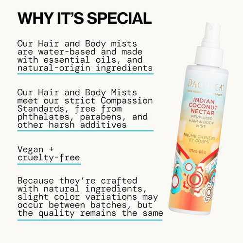 Pacifica Beauty Hair Perfume & Body Spray - Coconut & Creamy Vanilla Scent | Alcohol-Free, Vegan, Natural Oils