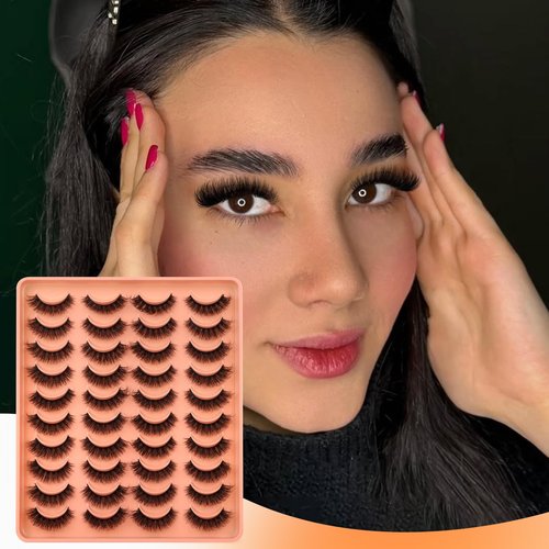 20 Pairs Natural False Eyelashes Cat Eye Lashes Strips Natural Look Wispy D-Curly Faux Mink Eyelashes Thick Volume Strips Lashes Russian 6D Fake Eyelashes by Zegaine