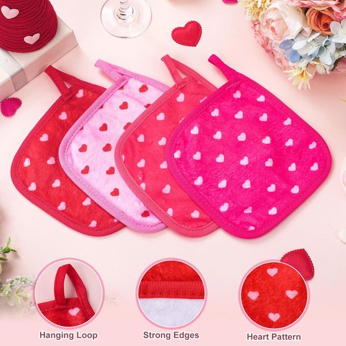 Frienda 24 Pcs Heart Makeup Remover Cloths - Soft Microfiber Washable Towels | 6" x 6" for Galentines' Day Gifts