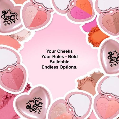 KimChiChic Beauty Blush Duo - Heart-Shaped Compact with Mirror | Buildable Silky Matte & Shimmer Finish, Pink