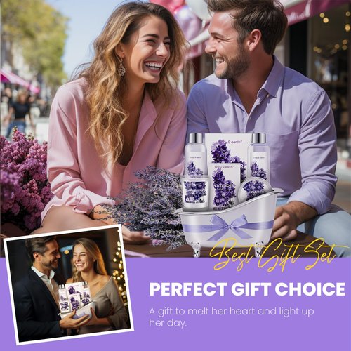 Gift Set for Women Body & Earth Gifts Set Lavender Gift Baskets For Women Bath Sets with Bubble Bath Body Lotion Scented Candle Mother‘s Day Gifts for mom