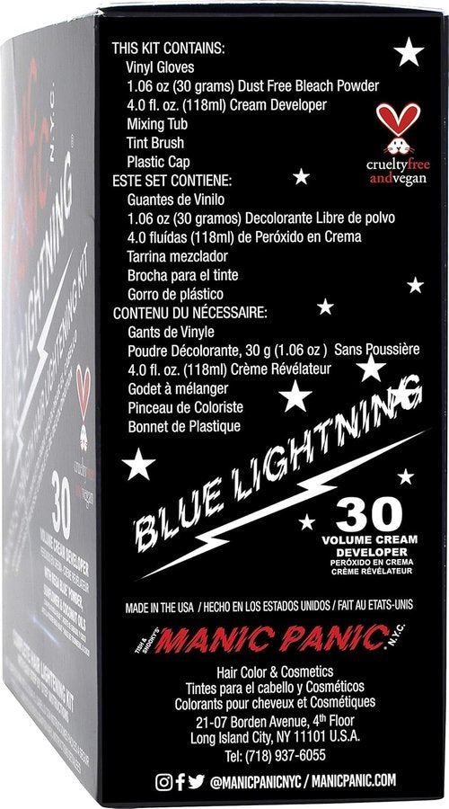 MANIC PANIC Blue Lightning Hair Bleach Kit - 30 Volume Developer & Powder Lightener | Lifts 5 Levels, Vegan & Cruelty-Free