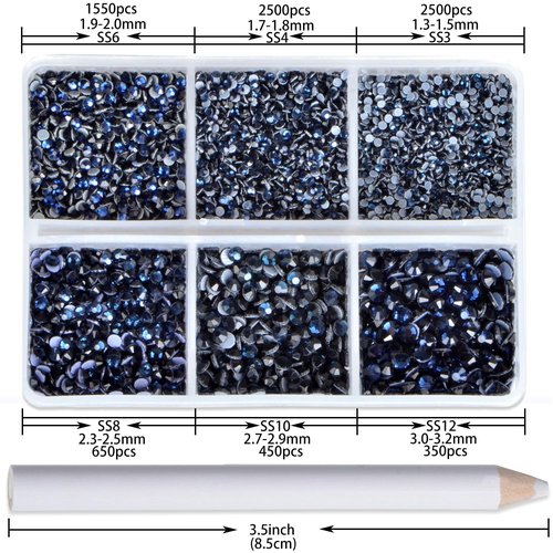 NCB Hotfix Iron on 8000pcs Crystal Rhinestones Round Gem for Crafts Decoration DIY Jewelry Making with a Picking Pen (Montana, 6Sizes SS3-SS12)