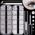 Flat Back Rhinestones&Pearls Kits Round Glass Crystal Transparent White Gems+White Pearls with Quick Dry Makeup Glue+Picker Pencil+Tweezer for Nail Art and Face Eye Body Make-up