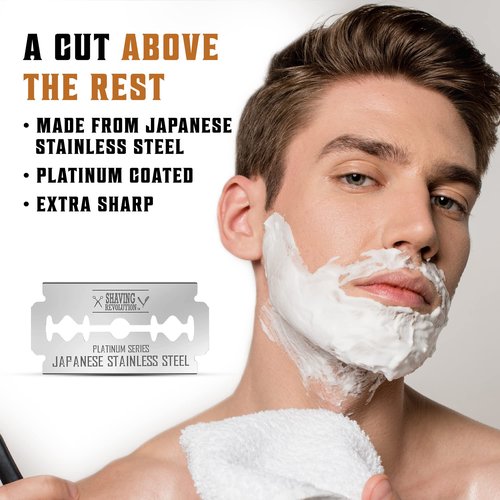 SHAVING REVOLUTION Double Edge Razor Blades - Men's Safety for Shaving Platinum Japanese Stainless Steel a Smooth, Precise and Clean Shave - 50 Count