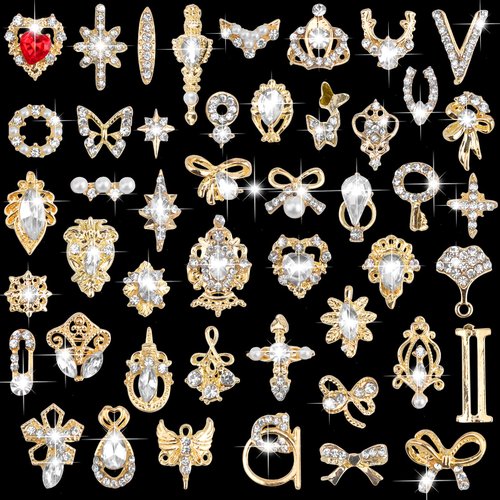 EBANKU 48 PCS 3D Nails Art Rhinestones Luxury Shiny Nail Diamonds Rhinestones Metal Nail Jewels for Alloy Nail Decorations