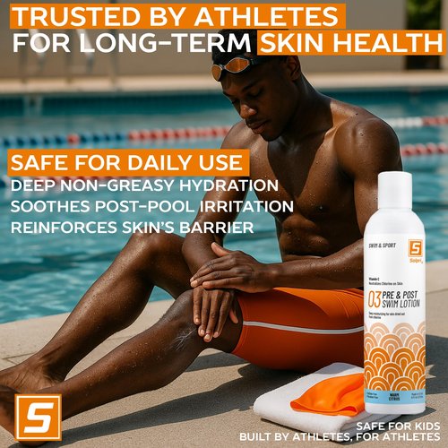 Solpri Pre and After Swim Lotion with Vitamin C 8 Fl Oz - Pre Swim Chlorine Skin Protection, Pre Swim Lotion for Chlorine (8 Fluid Ounce, Warm Citrus)