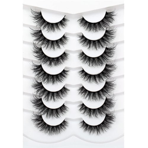 Pooplunch Cat Eye Lashes False Eyelashes Volume Thick Crossed 16MM Wispy Curly Fluttery Faux Mink Lashes 8D Fake Eyelash Strips 7 Pairs Pack