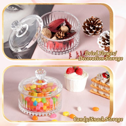 NiHome Large Powder Puff with Container Set, Glass Powder Puff Holder with Lid and 2 Ultra-Soft Velvet Puffs, Elegant Crystal Glass Storage Jar for Loose Powder, Body Powder and Setting Powder