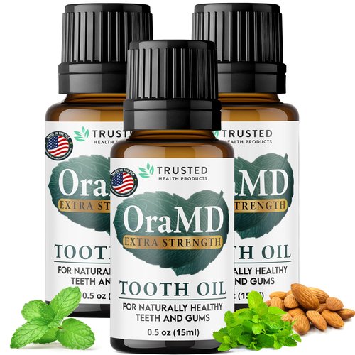 OraMD 4-in-1 Extra Strength Tooth Oil - Clinically Tested Maximum Strength Gum Disease Treatment, Gingivitis Treatment, Periodontal Disease Treatment, Sensitive Teeth and Gums - All-Natural (3 Pack)