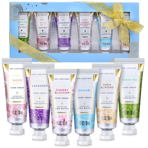 spa luxetique Hand Cream Gift Set for Women, Mini Moisturizing Scented Hand Lotion for Dry Hands Cream Travel Size, Mothers Day Gifts for Mom, Nurse Week Birthday Gifts for Women| 6 x 1.0 oz/30ml