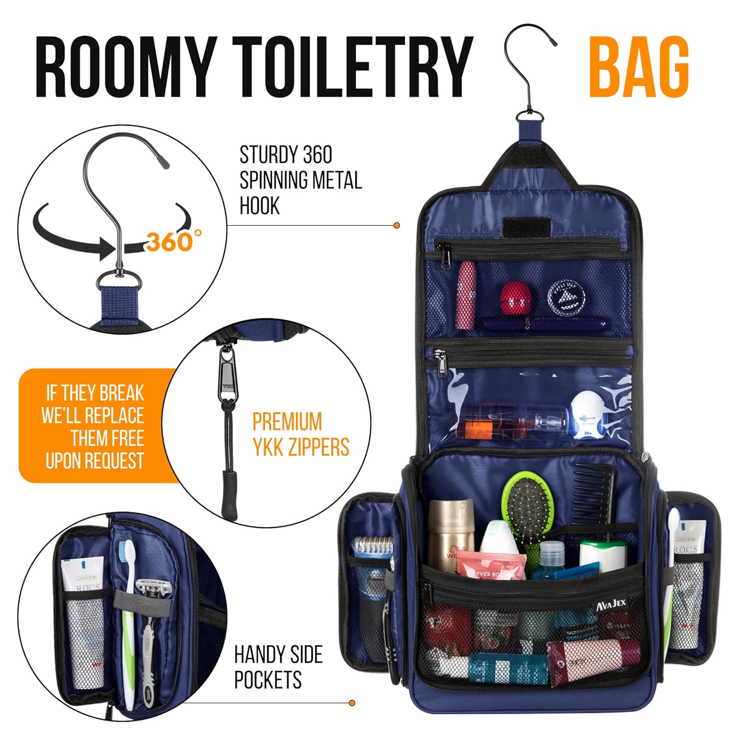 Travel Toiletry Bag | Large Waterproof Organizer for Men & Women - 19 Compartments, 10.6”x10.6”x3.2”