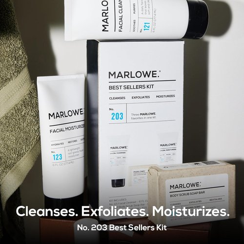Marlowe. Men's Skin Care Set - 3-Piece Best Sellers Kit with Exfoliating Scrub, Cleanser & Moisturizer | Vegan Grooming Essentials