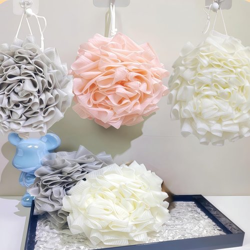 3-Pack Bath Loofah Set with Dual-Sided Shower Puff - Includes Soap Pocket, Hanging Rope, and Gift Box - Loofah for Women and Men - Shower Sponge for Body with Rich Lather（ Beige & Pink & Gray ）