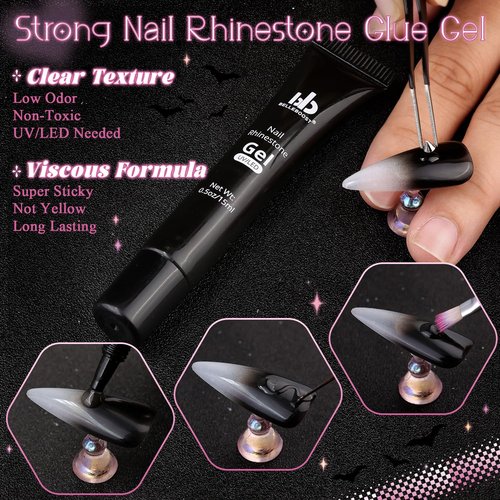 3D Mini Punk Nail Studs Spike Alloy Rivets (Black+Silver), Flatback Nail Pearls and Round Steel Balls Beads (Silver), Goth Nail Charms and Gems for Nail Accessories with Rhinestones Glue Gel