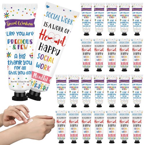 Loopeer 24 Pcs Social Worker Appreciation Gifts Bulk Hand Cream Set Social Work Month Gifts Travel Size Double Sided Hand Lotion for Women Men Dry Cracked Hands