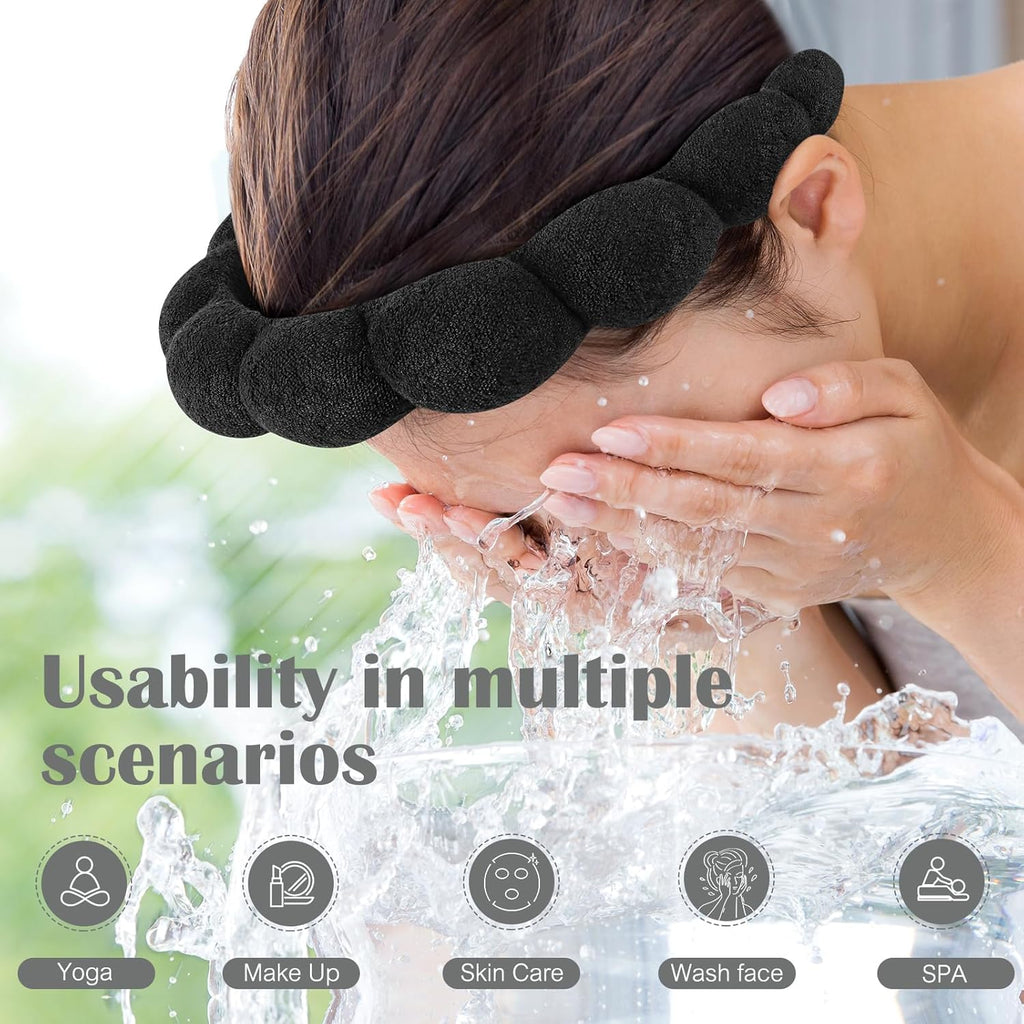 Ztomine Spa Headbands - Terry Cloth Face Washing & Skincare Set of 2 | Puffy Makeup Headbands
