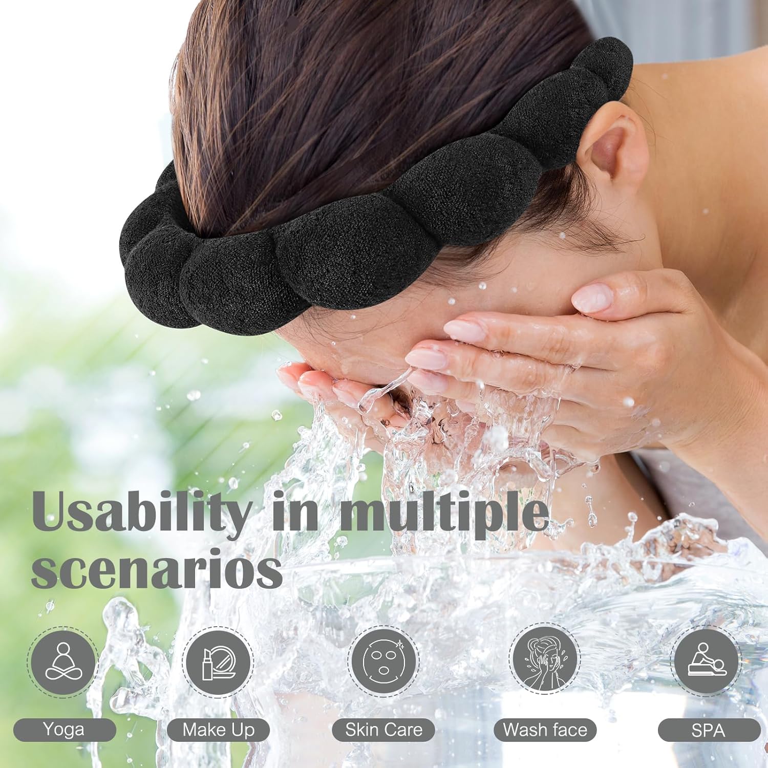 Ztomine Spa Headbands - Terry Cloth Face Washing & Skincare Set of 2 | Puffy Makeup Headbands